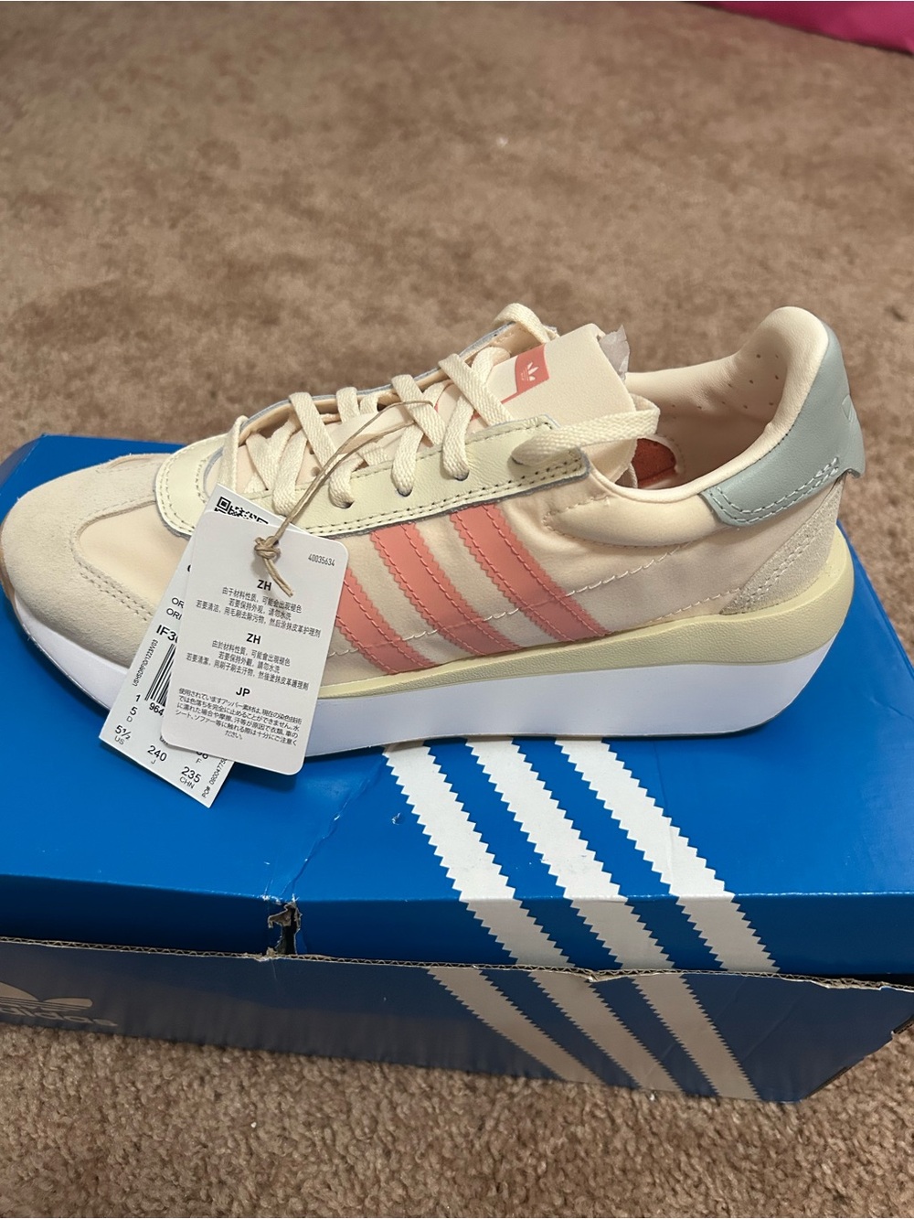adidas Pink Stripe Cream Retro Runner Sneakers